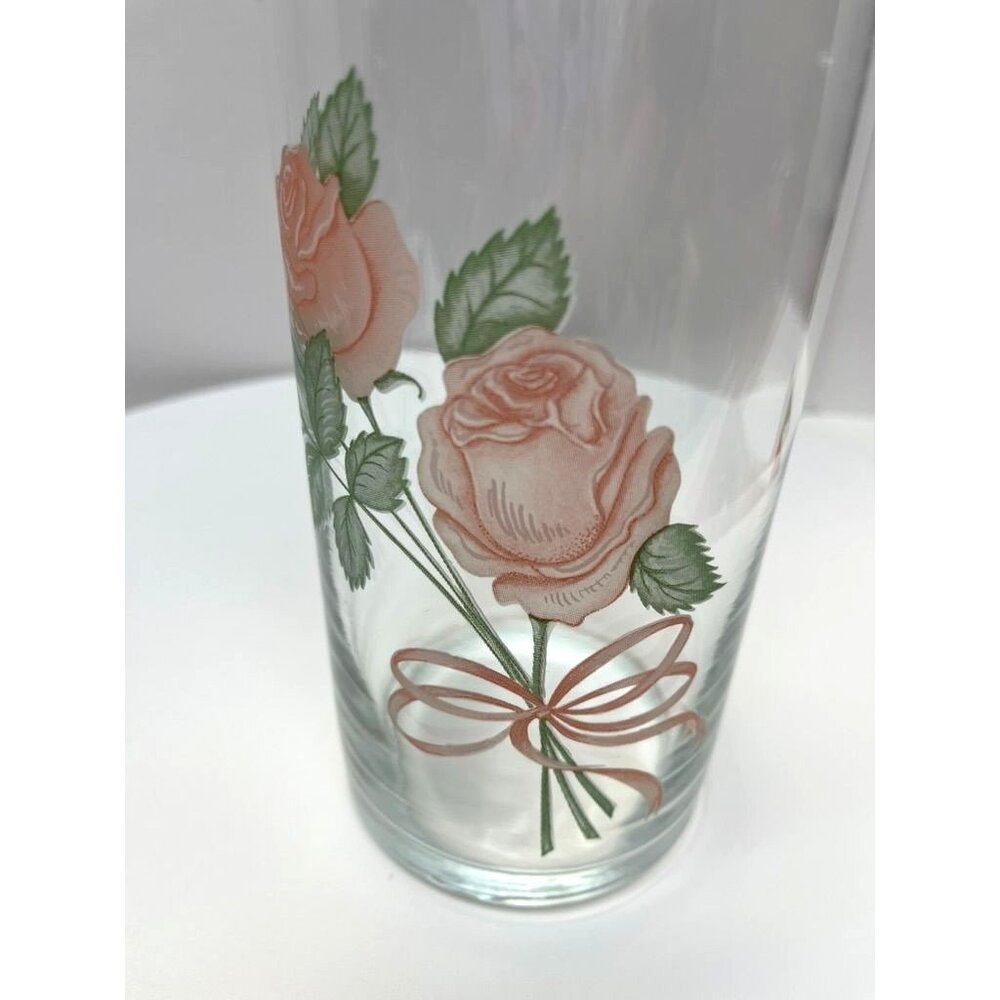 Enameled Etched Floral Clear Glass Vase Pink Roses European Collection Turkey - Picture 7 of 7